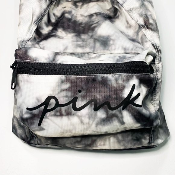 Victoria’s Secret PINK Packable Backpack Belt Bag Black/Gray Abstract Tie Dye - Picture 7 of 11